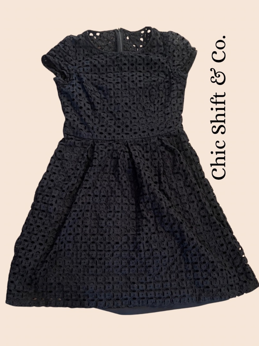 Ellen Tracy Black Eyelet Fit & Flare Dress Size 12, Short Sleeve, Knee Length